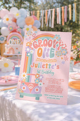 Editable Groovy One Birthday Invitation: 70s Floral Pastel Daisy Template (Digital Download)