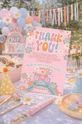 Groovy Daisy Thank You Card, Hippie Birthday Party Note (Digital Download)