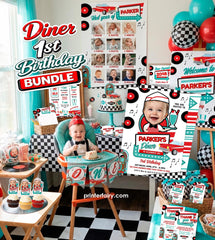 Diner 1st Birthday Invitation Bundle, Editable Templates (Digital Download)