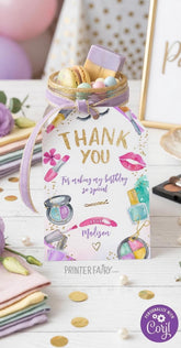 Spa Birthday Favor Tags, Glam Makeup Party Thank You (Digital Download)