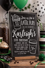 Latte Fun 13th Birthday Invitation, Coffee Party Invite (Digital Download)