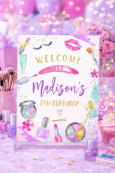Spa Party Welcome Sign Editable Template, Glitz & Glam Makeup Slumber Party Decorations, Instant Download