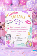 Editable Spa Party Sign, Glam Makeup Birthday Decor (Digital Download)