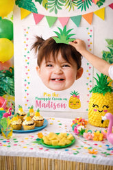 Pineapple Birthday Pin the Crown Game Personalized with your Photo, Luau Party (Digital Printable)