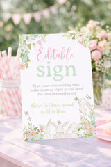 Bunny Sign Editable Template to Add your Own Wording, INSTANT DOWNLOAD