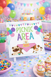Birthday Pawty Puppy Picnic Area Sign, Dog Birthday Party Decor (Instant Download)