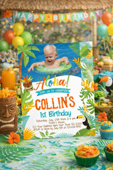 Editable Luau Birthday Invitation, Photo Option (Instant Download)