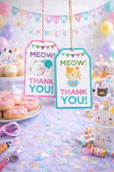 Cat Birthday Favor Tags, Kitty Party Thank You (Digital Download)