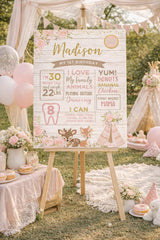 Tribal Woodland Birthday Board, Wild One Girl Party Sign (Digital Download)