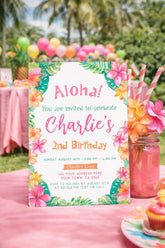 Luau Birthday Invitation Editable Template for Any Age, Hawaiian Party Tropical Invite, INSTANT DOWNLOAD