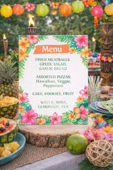 Luau Party Menu Hawaiian Dinner Menu Editable Template, Table Sign, INSTANT DOWNLOAD