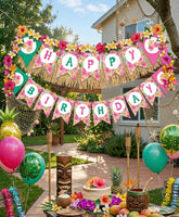Hawaiian Luau Birthday Banner, Editable Tropical Party Decor (Digital Download)
