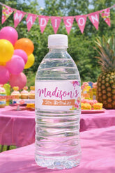 Editable Luau Party Water Bottle Label, Hawaiian Birthday Template (Instant Download)