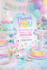 Pool Birthday Party Favor Tags, Summer Flamingo Float (Digital Download)