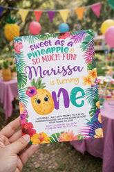 Pineapple First Birthday Invitation, Tropical Luau Party Invite (Digital Download)
