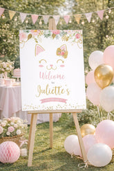 Floral Kitty Welcome Sign, Editable Birthday Party Decor (Instant Download)