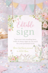 Bunny Sign Editable Template to Add your Own Wording, INSTANT DOWNLOAD