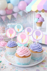 Ice Cream Party Toppers, Labels or Stickers, Printable Decorations, Instant Download