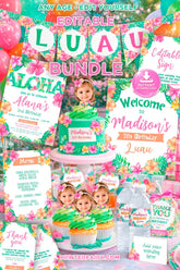 Luau Party Bundle: Editable Invitation, Signs, Toppers (Digital Download)