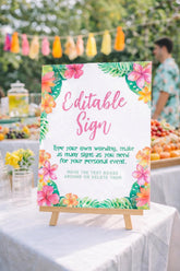 Luau Summer Party Editable Sign Template, Customize for Any Event, INSTANT DOWNLOAD