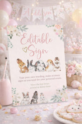 Editable Bunny Welcome Sign, Spring Birthday Party Decor (Instant Download)
