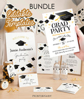 Graduation Party Bundle, Editable Templates, Invitation, Signs (Digital Download)