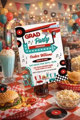Diner Graduation Party Invitation, Retro Midcentury Theme (Digital Download)