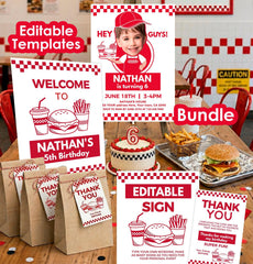 Burger Party Invitation Bundle, Editable Templates (Digital Download)