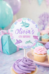 Shark Girl Birthday Toppers, Under the Sea Decorations (EDITABLE, Instant Download)