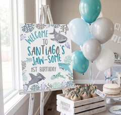 Shark Birthday Welcome Sign, Under the Sea Party (INSTANT DOWNLOAD)