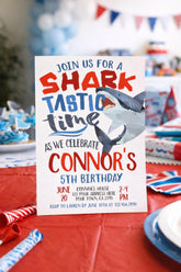 Editable Shark Birthday Invitation, Pool Party Invite (Instant Download)