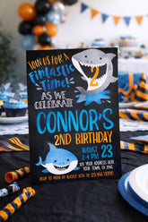 Editable Shark Birthday Invitation, Pool Party Invite (Digital Download)