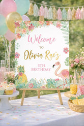 Flamingo Birthday Welcome Sign, Tropical Party Decor (Instant Download)