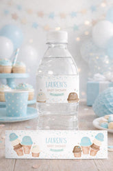 Ice Cream Baby Shower Water Bottle Label Editable Template (Digital Instant Download)