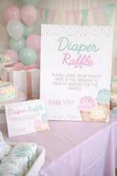 Ice Cream Baby Shower Diaper Raffle Sign and Ticket Editable Templates (Digital Instant Download)