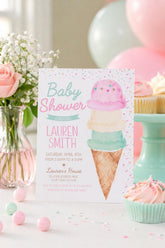 Ice Cream Baby Shower Invitation Editable Template (Digital Instant Download)