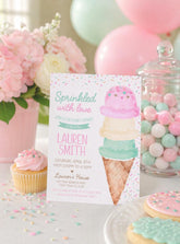 Ice Cream Baby Shower Invitation Editable Template, Sprinkled with Love (Digital Instant Download)