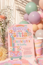 Groovin into Seven Invitation, 7th Birthday, 70s Hippie Party (Digital Instant Download)