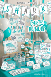 Shark Birthday Party Bundle (Digital Download) – Editable Invitation, Banner, Signs