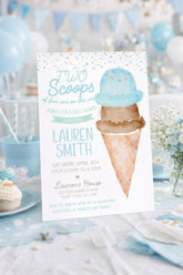 Ice Cream Twins Baby Shower Invitation Editable Template, Two Scoops (Digital Instant Download)