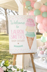 Ice Cream Baby Shower Welcome Sign, Editable Sundae Theme (Digital Download)