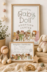 Editable Doll Adoption Certificate, Floral Birthday Party Sign (Instant Download)