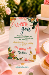 Tropical Birds Birthday Thank You Card, Editable Template (Instant Download)