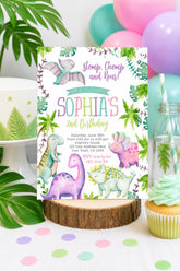 Editable Dinosaur Girl Birthday Invitation (Instant Download)