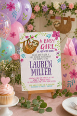 Sloth Baby Shower Invitation, Editable Digital Invite (5x7)