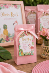 Editable Flamingo Favor Tags, Tropical Birthday (Instant Download)