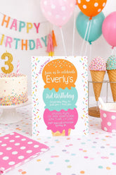 Editable Ice Cream Birthday Invitation, Sprinkles Party (Digital Invite)
