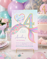 Mermaid 4th Birthday Invitation Editable Template, Under the Sea Party (Digital Download)
