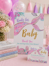 Mermaid Baby Shower Books for Baby Sign & Card (Editable Digital Download)