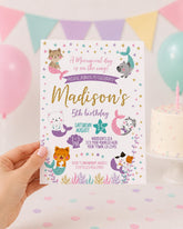 Editable Mercat Birthday Invitation, Meowmaid Kitty Party (Digital Download)